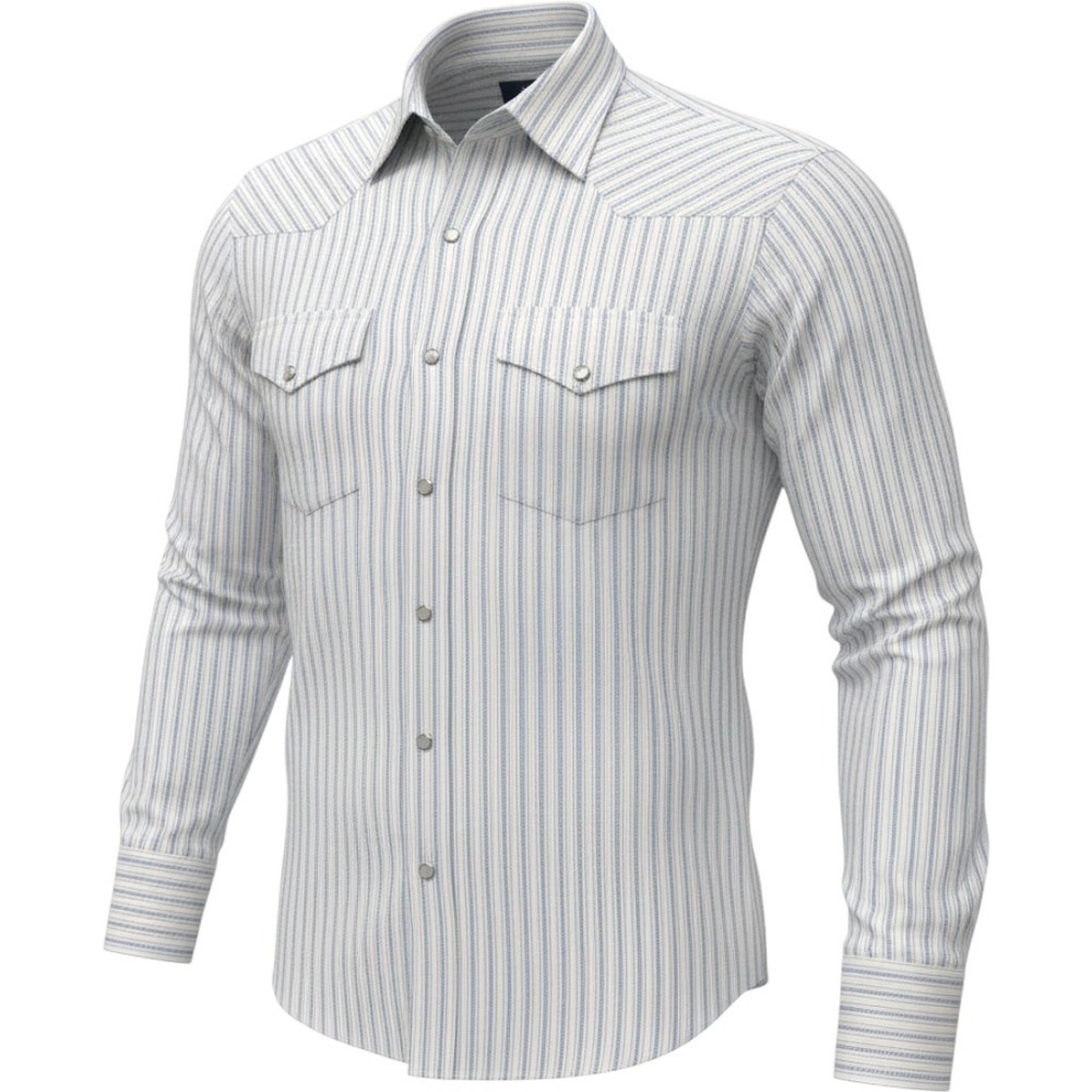 Roper Mens Blue White Striped Western Pearl Snap Shirt Long Sleeve Medium
